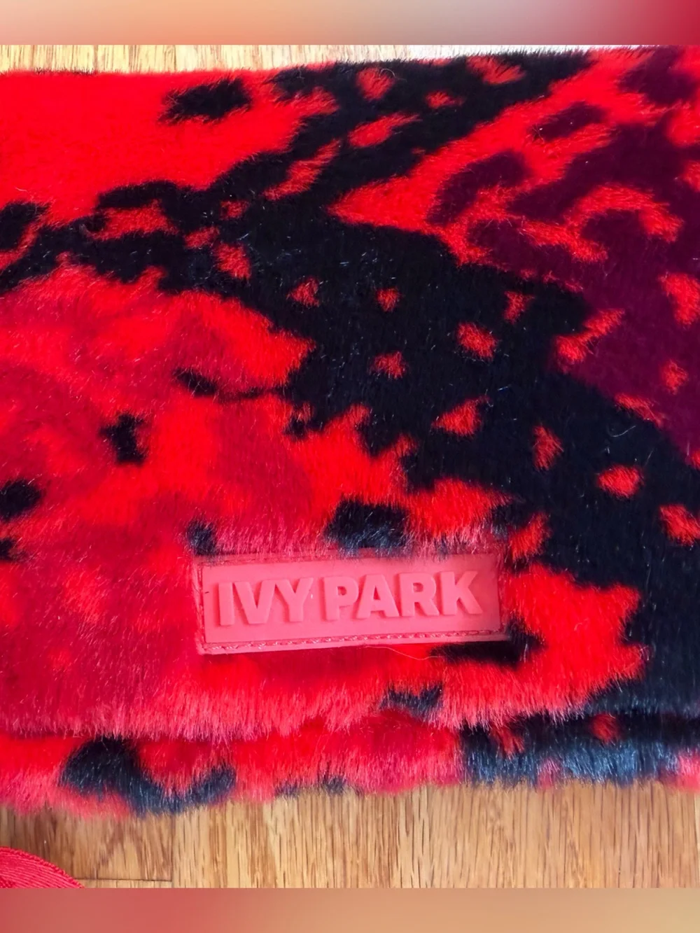 Adidas IVY PARK Red and Black Faux Fur Crossbody Pouch
